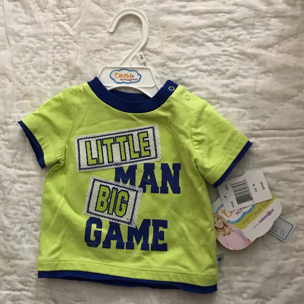 Little man big game green shirt. Size 3 mo